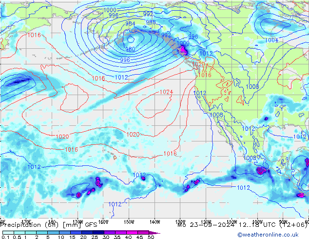 Z500/Rain (+SLP)/Z850 GFS Po 23.09.2024 18 UTC