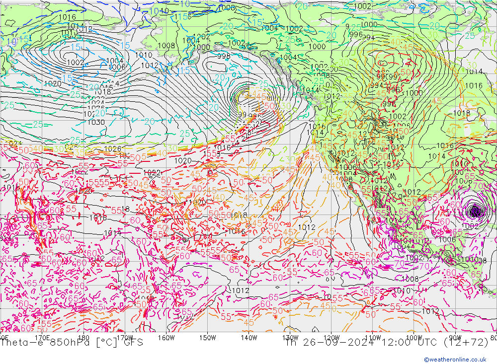 Theta-e 850hPa GFS Th 26.09.2024 12 UTC