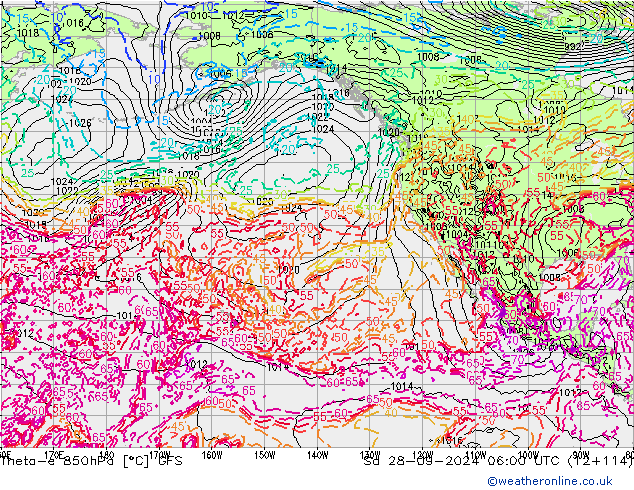 Theta-e 850hPa GFS Sa 28.09.2024 06 UTC