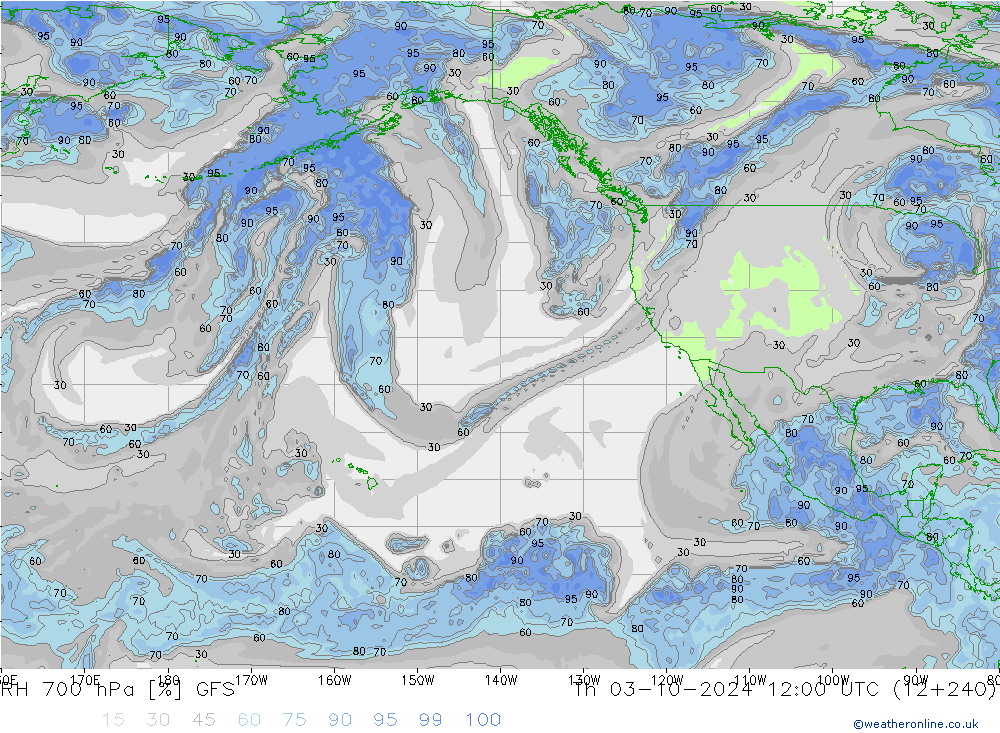 RH 700 hPa GFS Th 03.10.2024 12 UTC