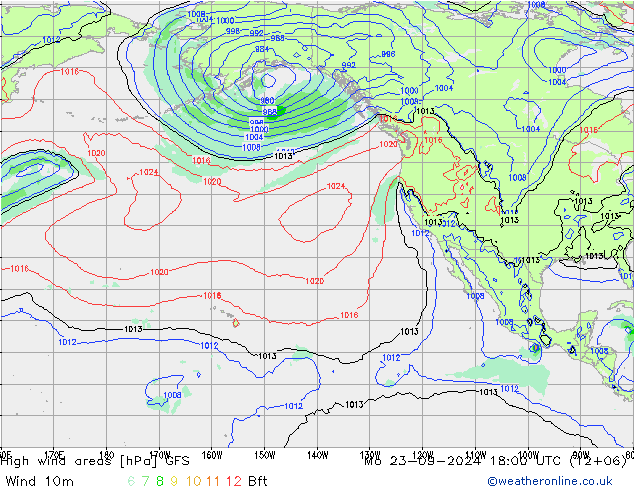 High wind areas GFS  23.09.2024 18 UTC