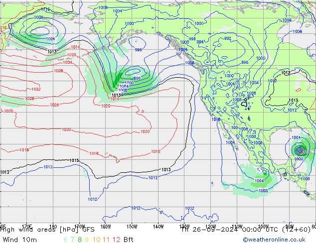 High wind areas GFS gio 26.09.2024 00 UTC