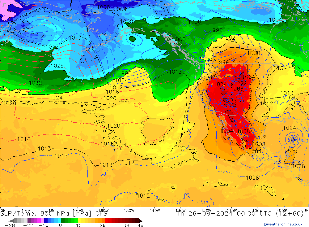 SLP/Temp. 850 hPa GFS do 26.09.2024 00 UTC