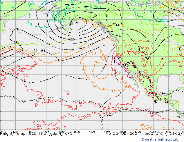 Height/Temp. 925 hPa GFS Mo 23.09.2024 15 UTC