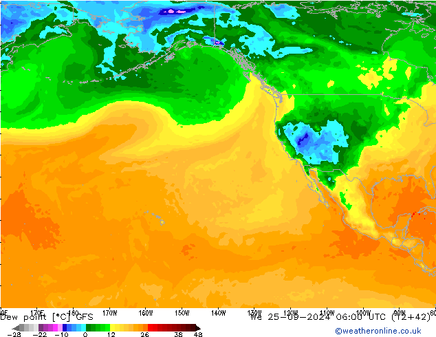 Point de rosée GFS mer 25.09.2024 06 UTC