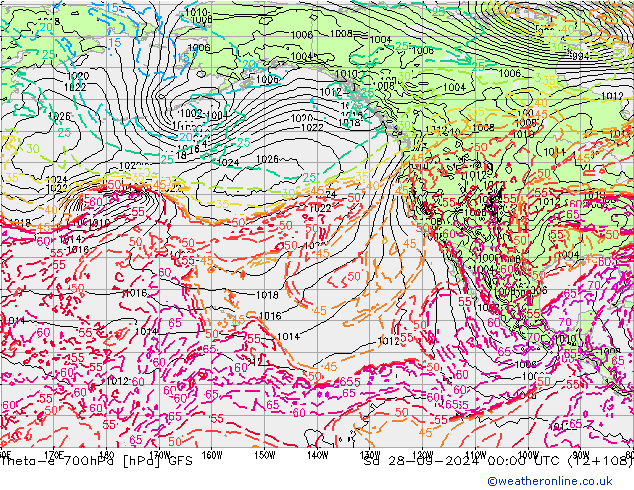 Theta-e 700hPa GFS so. 28.09.2024 00 UTC