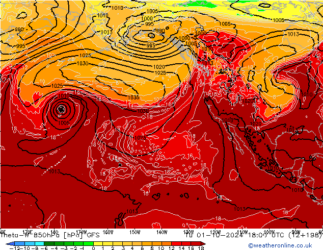 Theta-W 850hPa GFS mar 01.10.2024 18 UTC