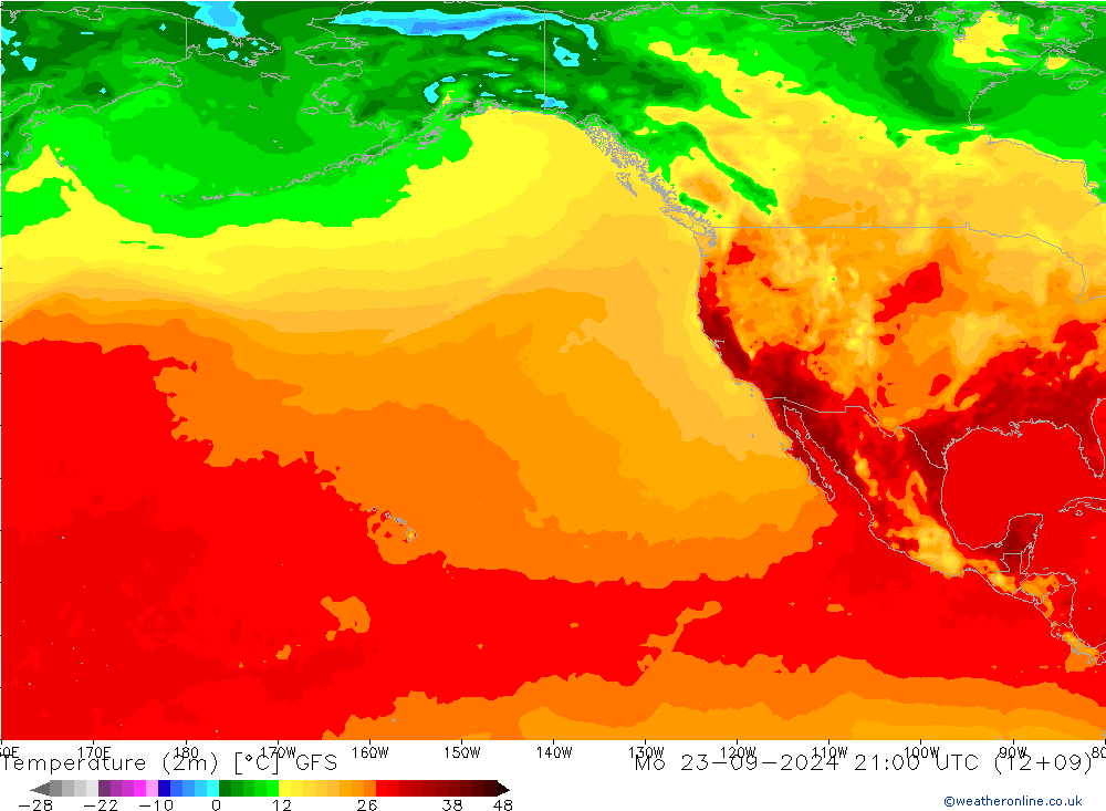 Sıcaklık Haritası (2m) GFS Pzt 23.09.2024 21 UTC