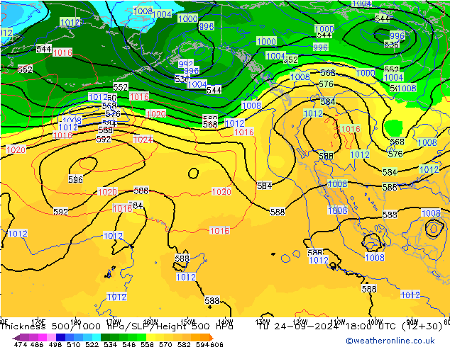 Thck 500-1000hPa GFS Ter 24.09.2024 18 UTC