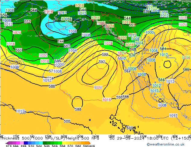 Thck 500-1000hPa GFS  29.09.2024 18 UTC