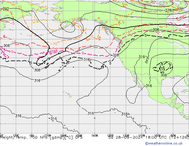 Height/Temp. 700 hPa GFS  28.09.2024 18 UTC