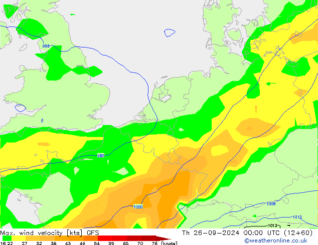 Max. wind velocity GFS Qui 26.09.2024 00 UTC