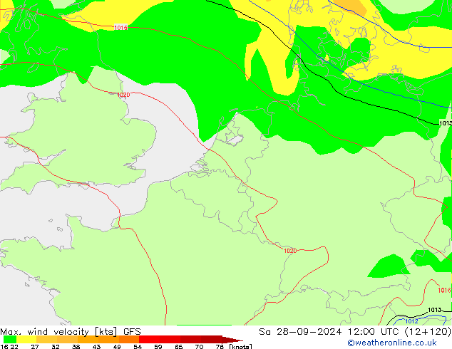 Maks. Rüzgar Hızı GFS Cts 28.09.2024 12 UTC