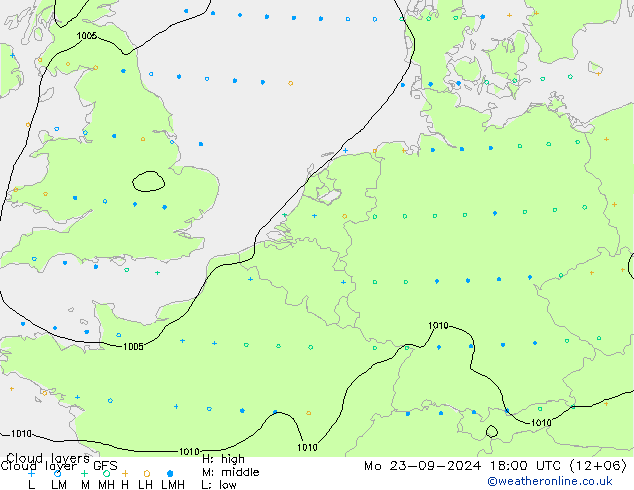 Cloud layer GFS Mo 23.09.2024 18 UTC