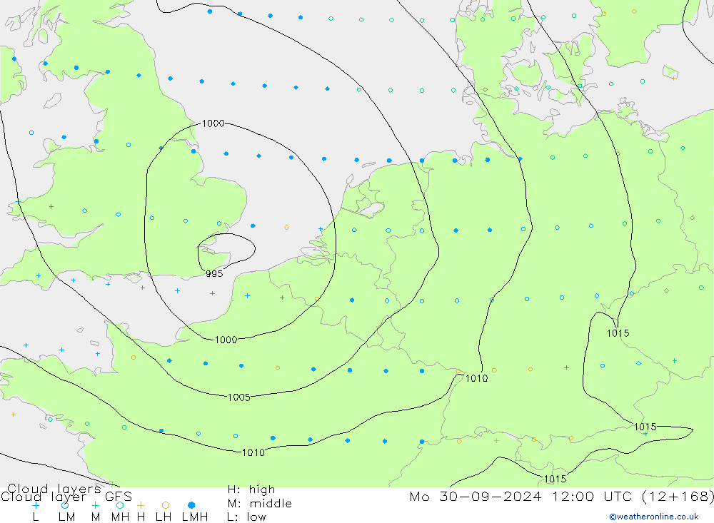 Cloud layer GFS Mo 30.09.2024 12 UTC