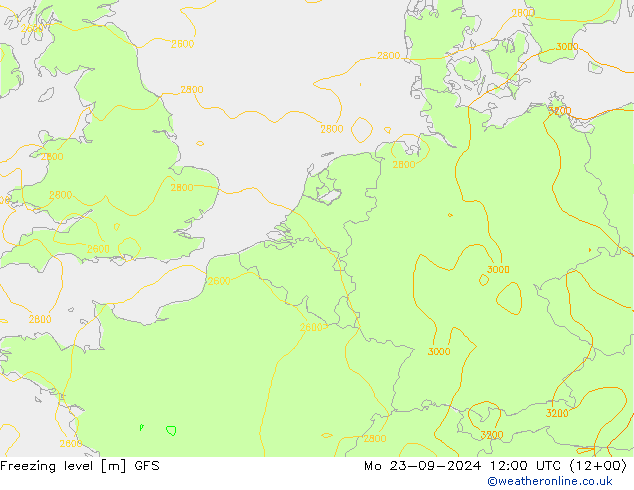 Freezing level GFS pon. 23.09.2024 12 UTC