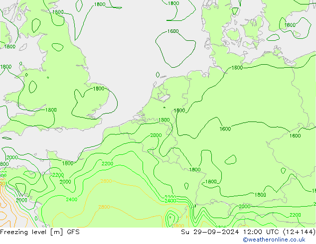 Isotherme 0° GFS dim 29.09.2024 12 UTC