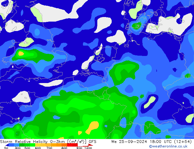 Storm Relative Helicity GFS śro. 25.09.2024 18 UTC