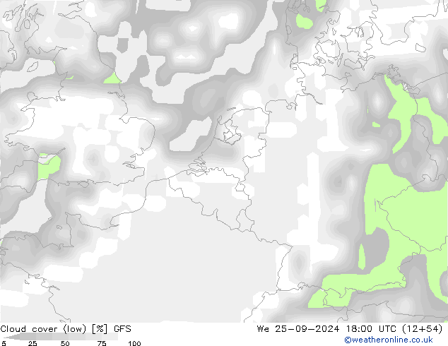 Cloud cover (low) GFS We 25.09.2024 18 UTC