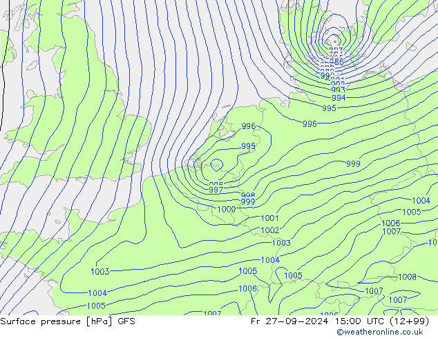 pressão do solo GFS Sex 27.09.2024 15 UTC