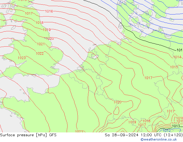 Surface pressure GFS Sa 28.09.2024 12 UTC