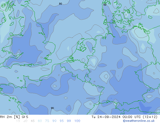 RH 2m GFS Tu 24.09.2024 00 UTC