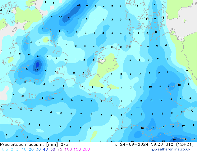 Precipitation accum. GFS Ter 24.09.2024 09 UTC