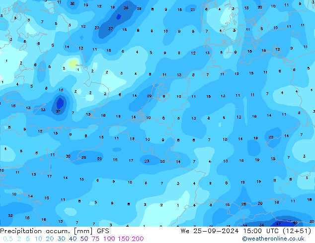 Precipitation accum. GFS ср 25.09.2024 15 UTC