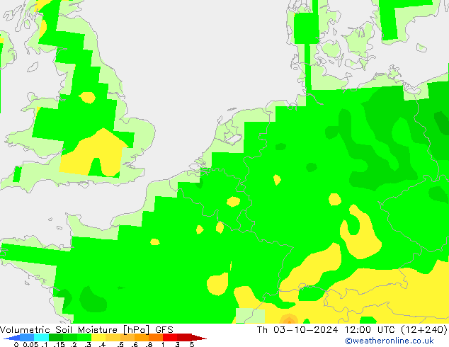 Volumetric Soil Moisture GFS Čt 03.10.2024 12 UTC