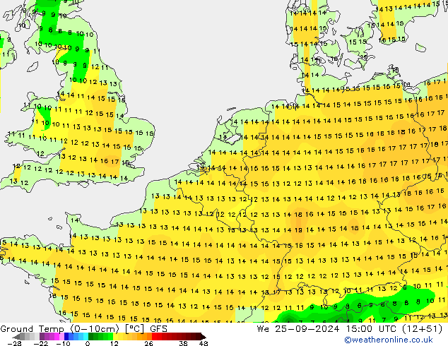 Topraküstü en düşük Sıc. GFS Çar 25.09.2024 15 UTC