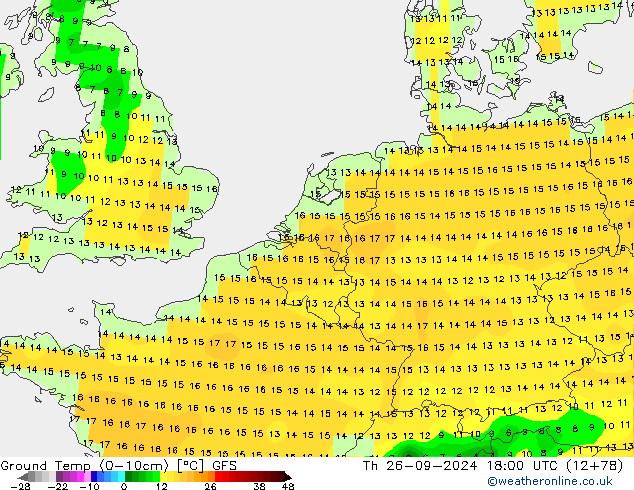 temp. mín./solo (0-10cm) GFS Qui 26.09.2024 18 UTC