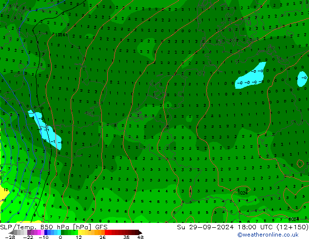 SLP/Temp. 850 hPa GFS Su 29.09.2024 18 UTC