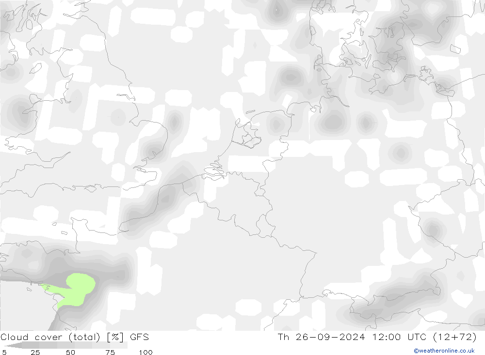 Nubes (total) GFS jue 26.09.2024 12 UTC