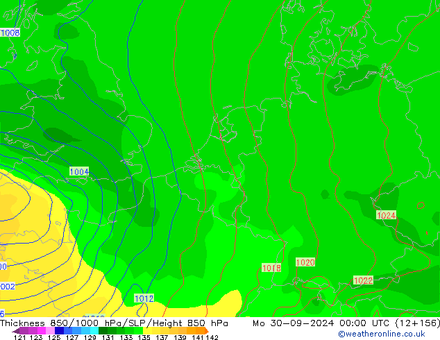 Thck 850-1000 hPa GFS Mo 30.09.2024 00 UTC