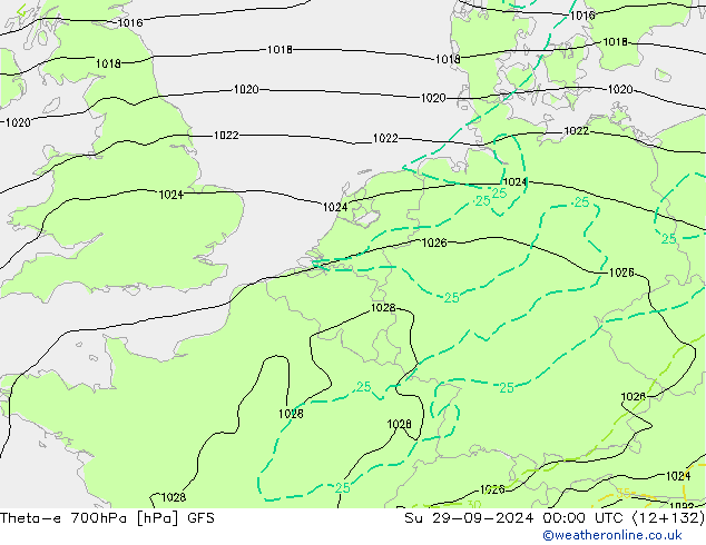 Theta-e 700hPa GFS Su 29.09.2024 00 UTC