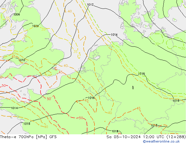 Theta-e 700hPa GFS Sa 05.10.2024 12 UTC