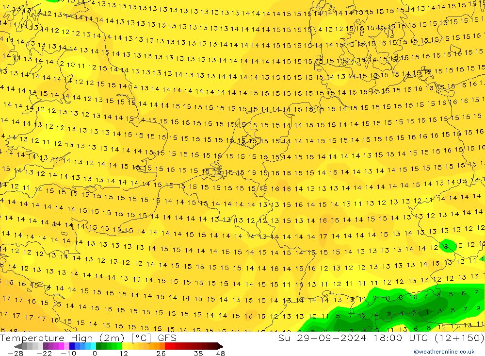 Temperatura máx. (2m) GFS dom 29.09.2024 18 UTC