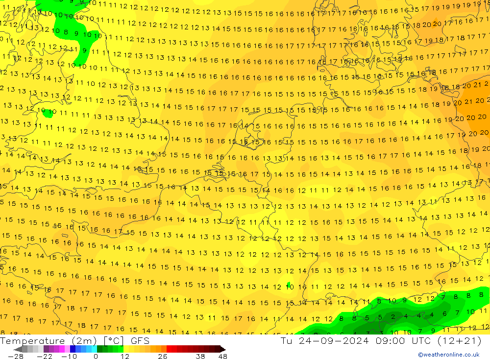 карта температуры GFS вт 24.09.2024 09 UTC