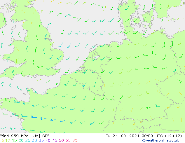 Wind 950 hPa GFS Tu 24.09.2024 00 UTC