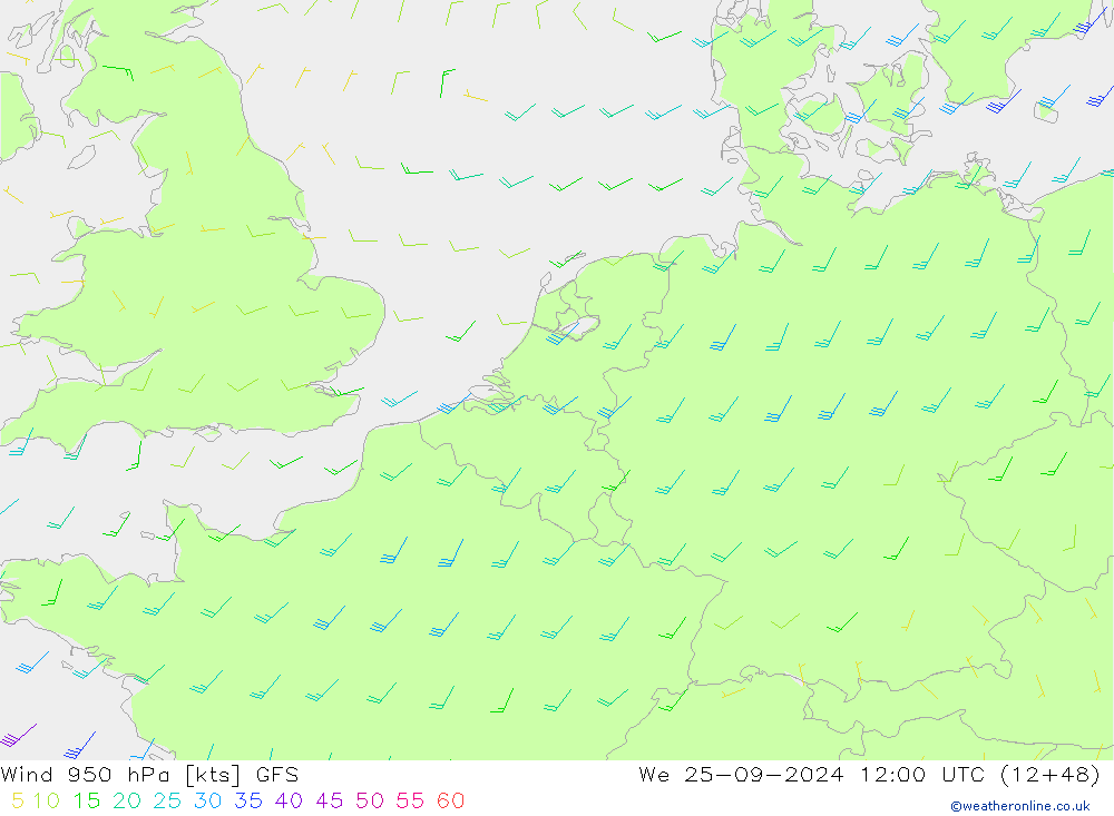 Rüzgar 950 hPa GFS Çar 25.09.2024 12 UTC