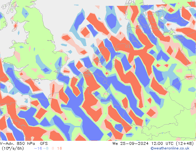 V-Adv. 850 hPa GFS We 25.09.2024 12 UTC