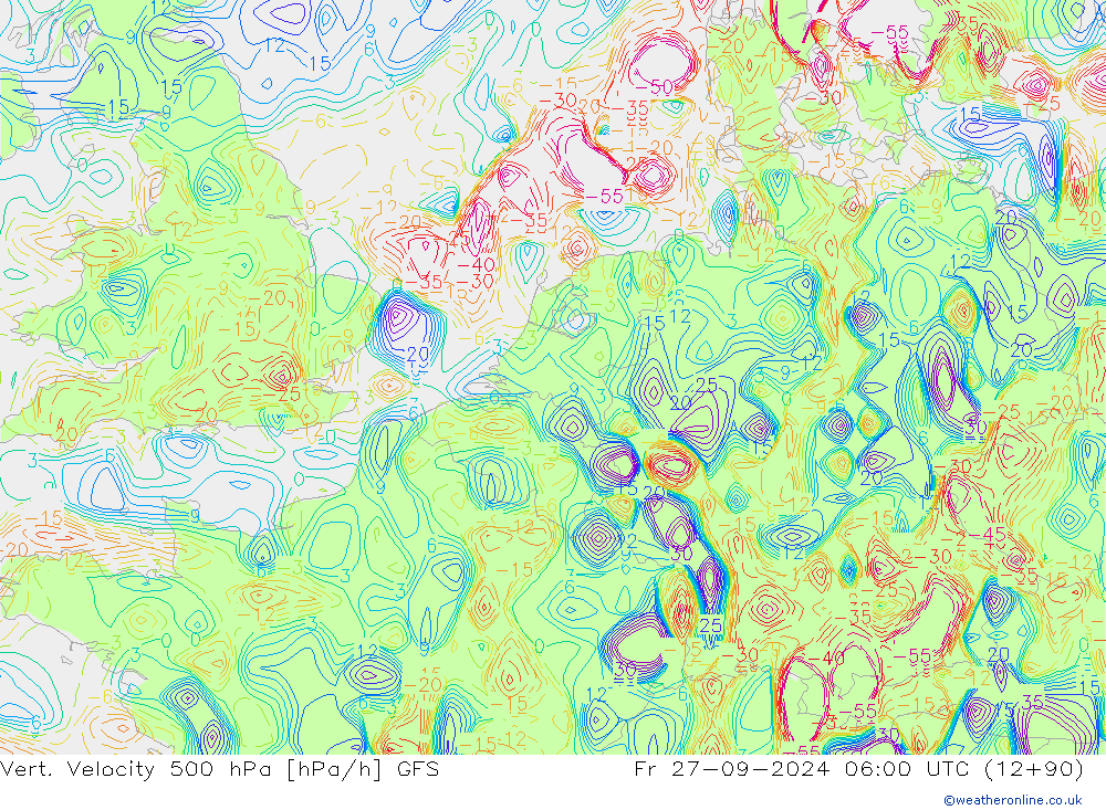 Vert. snelheid 500 hPa GFS vr 27.09.2024 06 UTC