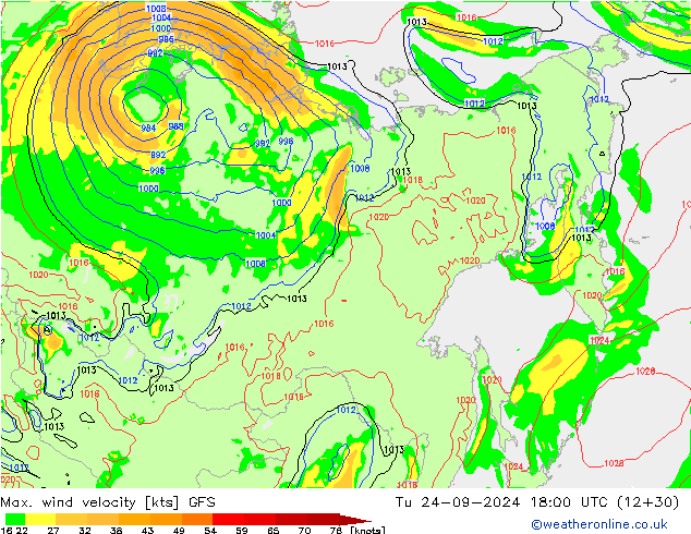 Max. wind snelheid GFS di 24.09.2024 18 UTC