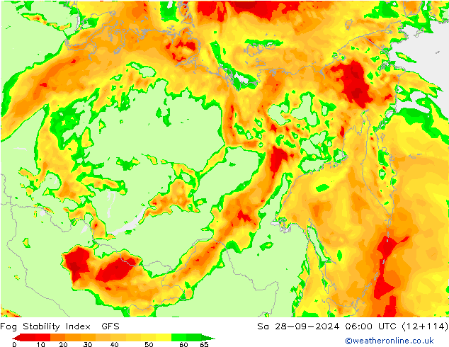 Fog Stability Index GFS sáb 28.09.2024 06 UTC