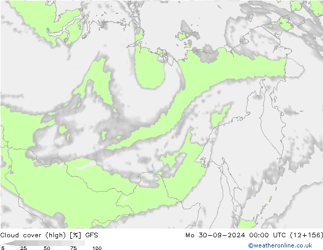 zachmurzenie (wysokie) GFS pon. 30.09.2024 00 UTC