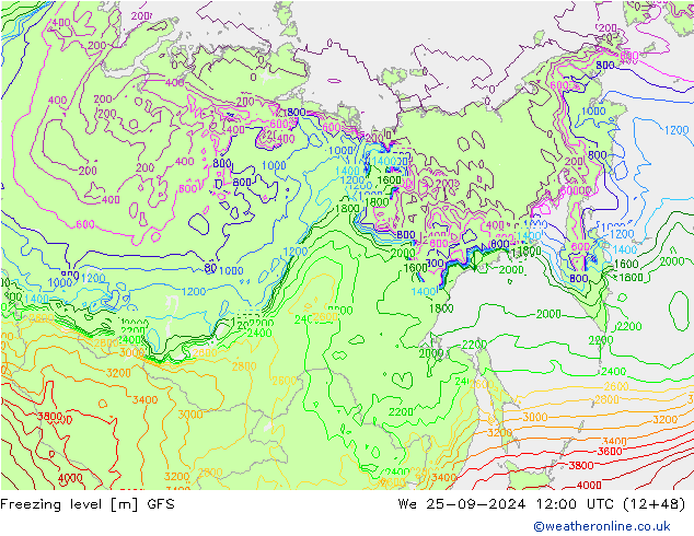 Freezing level GFS St 25.09.2024 12 UTC