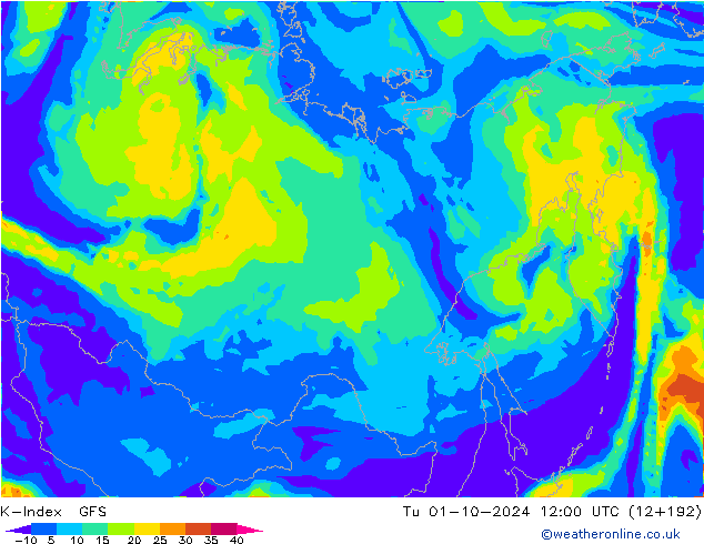 K-Index GFS wto. 01.10.2024 12 UTC