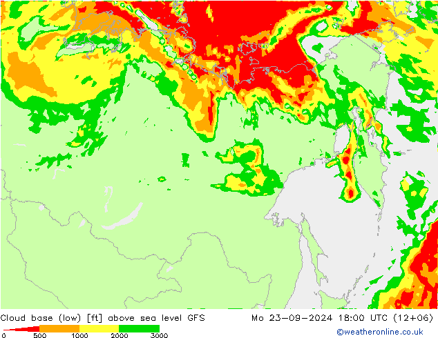 Cloud base (low) GFS pon. 23.09.2024 18 UTC