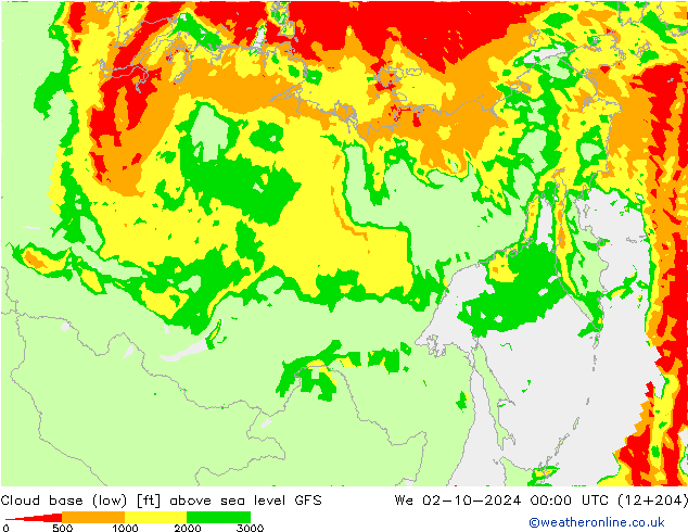 Cloud base (low) GFS St 02.10.2024 00 UTC