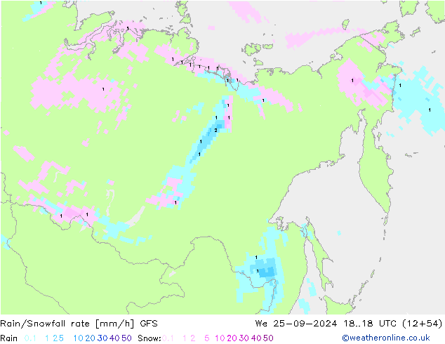 Rain/Snowfall rate GFS mer 25.09.2024 18 UTC